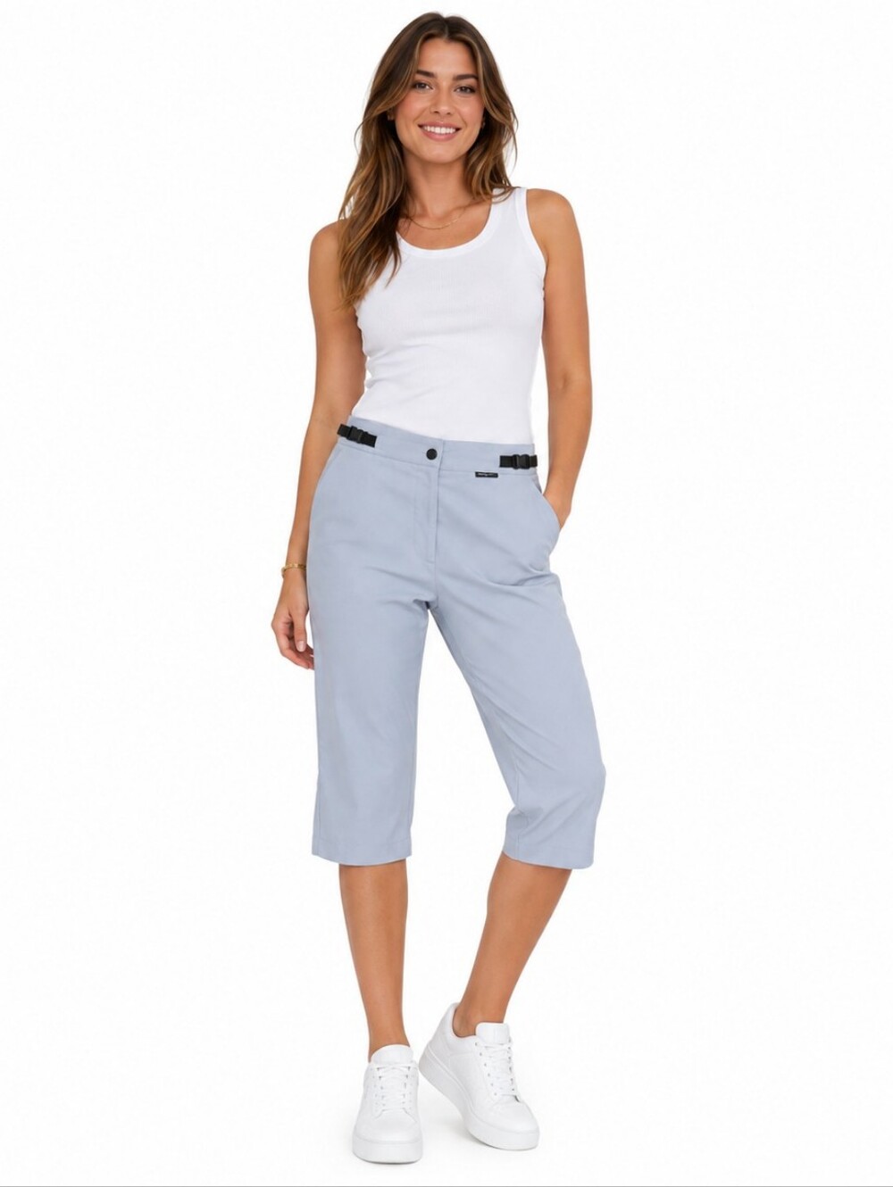 💜 Modrobes Women’s Light Blue Adjustable Waist Capri Pants Y2K